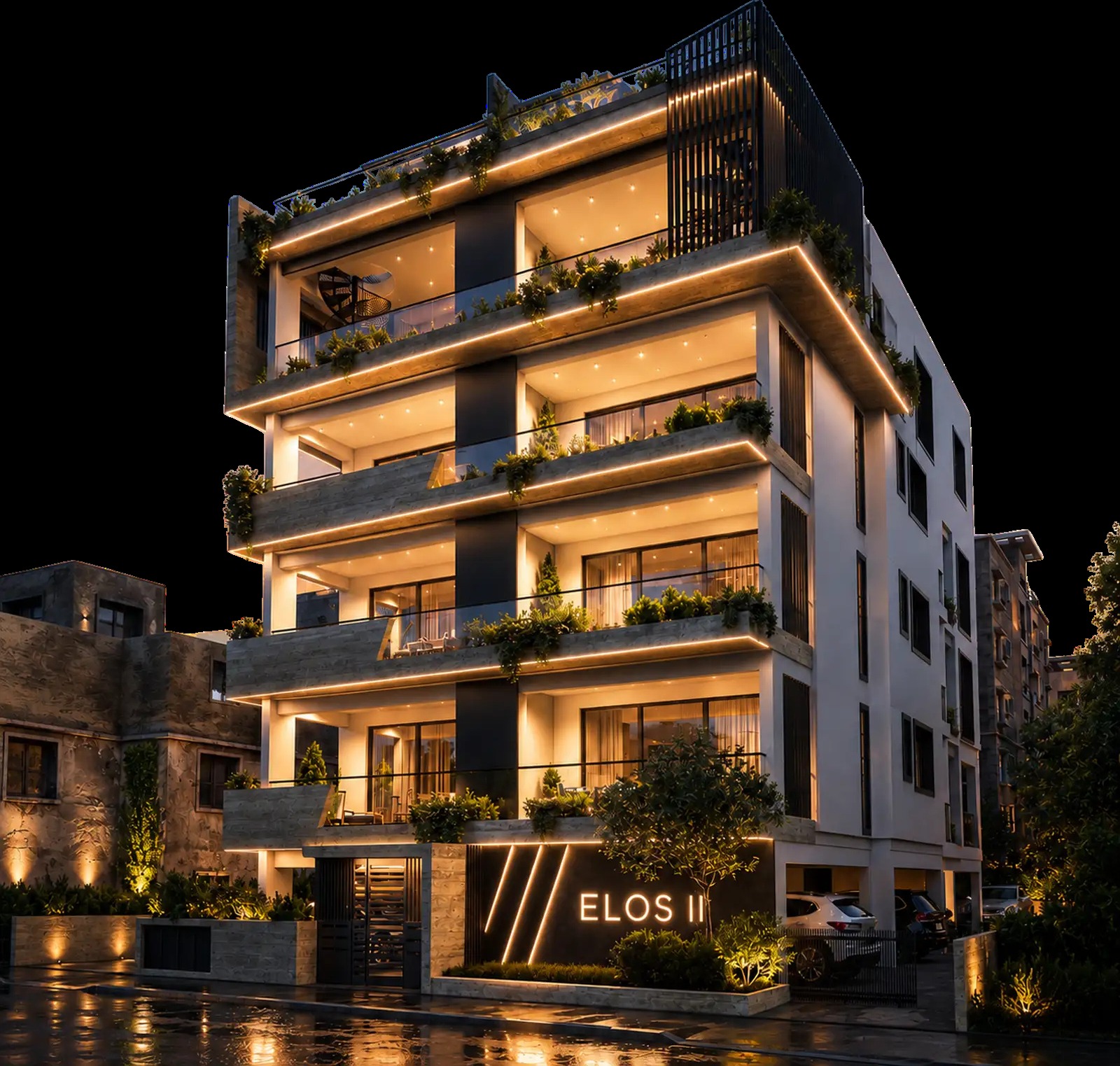 הדמיית ערב של ELOS II Residences בקתוליקי, לימסול